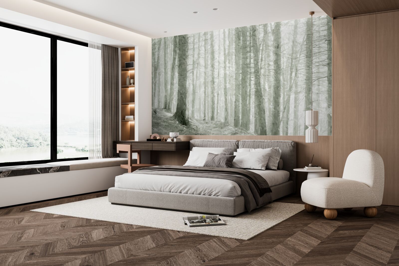 Papier peint un bosquet de pins, hauts et pleins d'aiguilles acérées