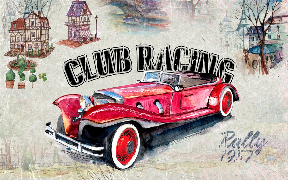 Papier peint voiture rouge d'antan