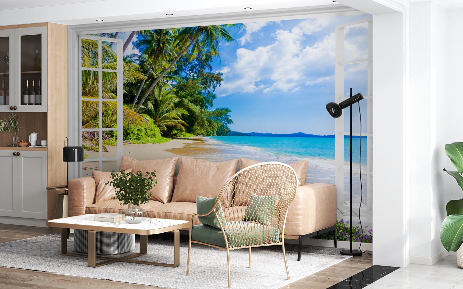 Papier peint une vue panoramique de la plage depuis la fenêtre