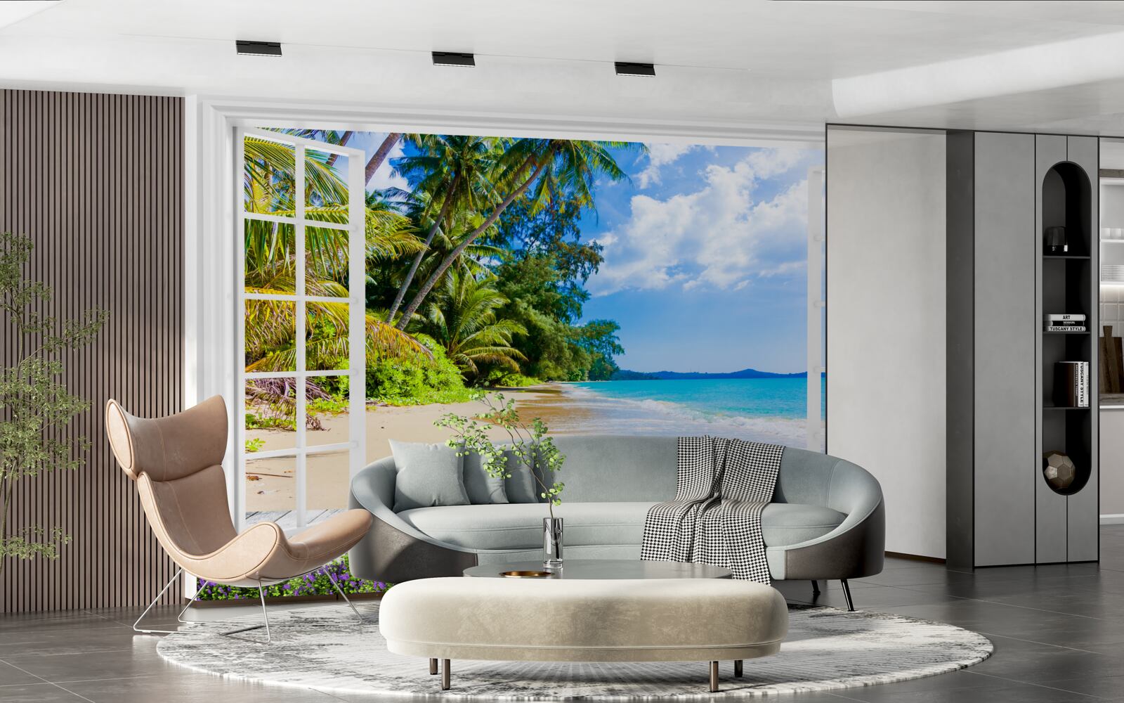 Papier peint une vue panoramique de la plage depuis la fenêtre