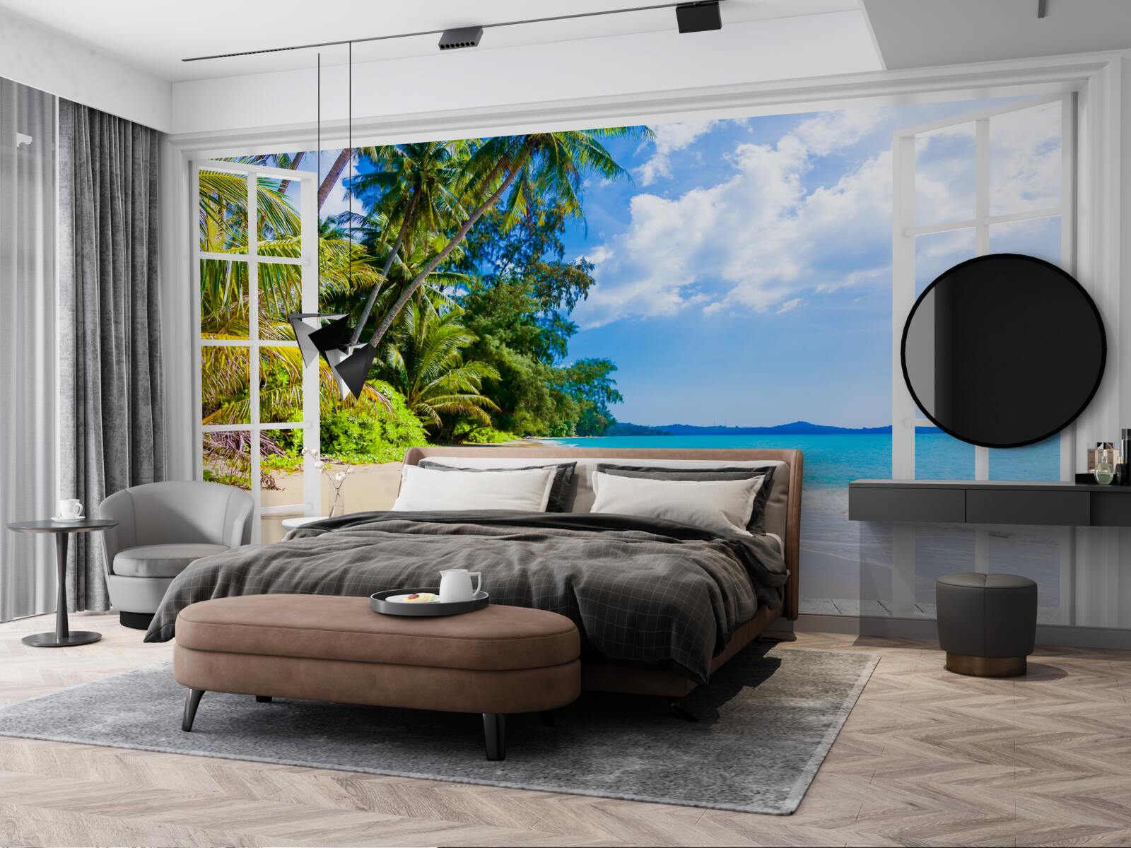 Papier peint une vue panoramique de la plage depuis la fenêtre