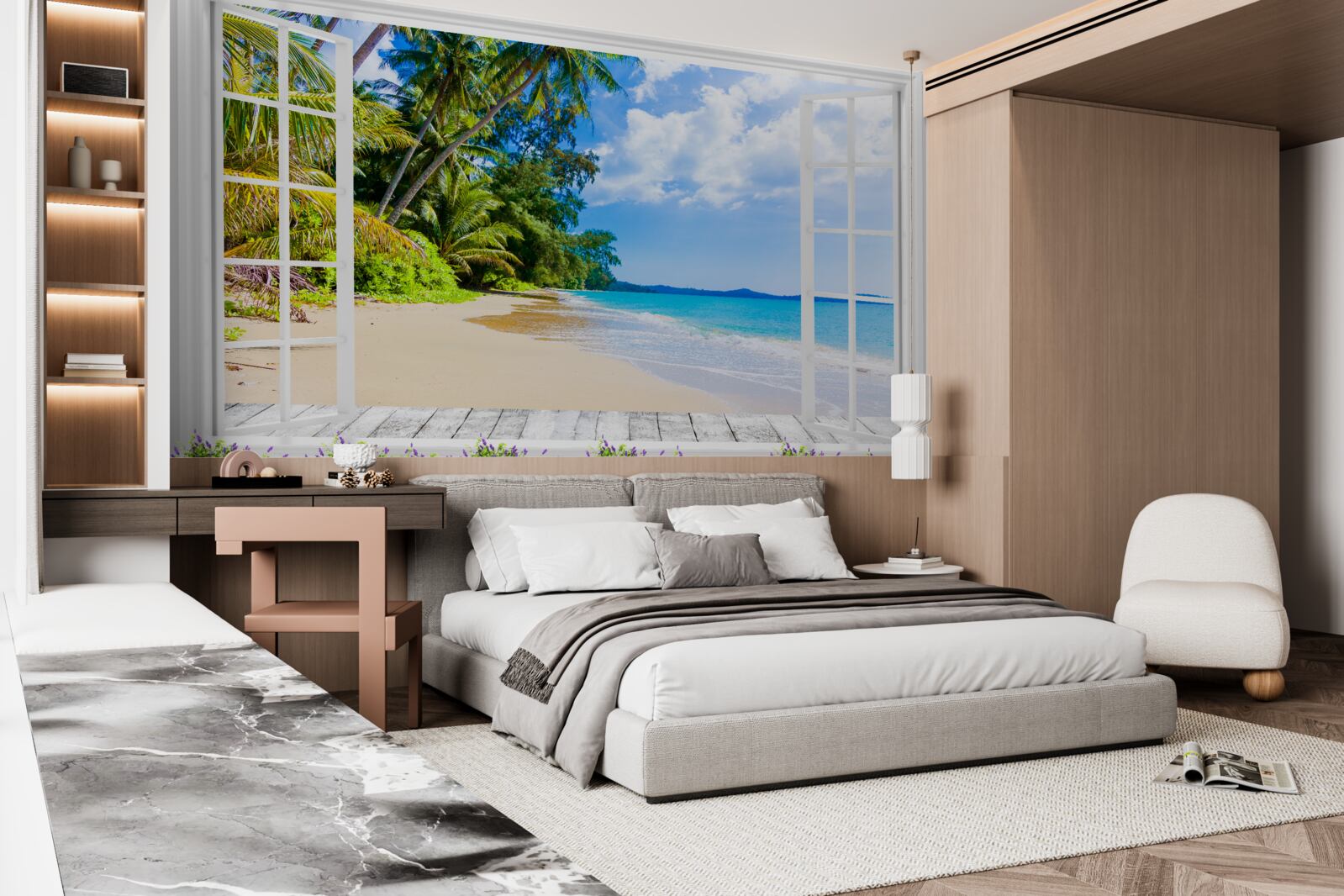 Papier peint une vue panoramique de la plage depuis la fenêtre