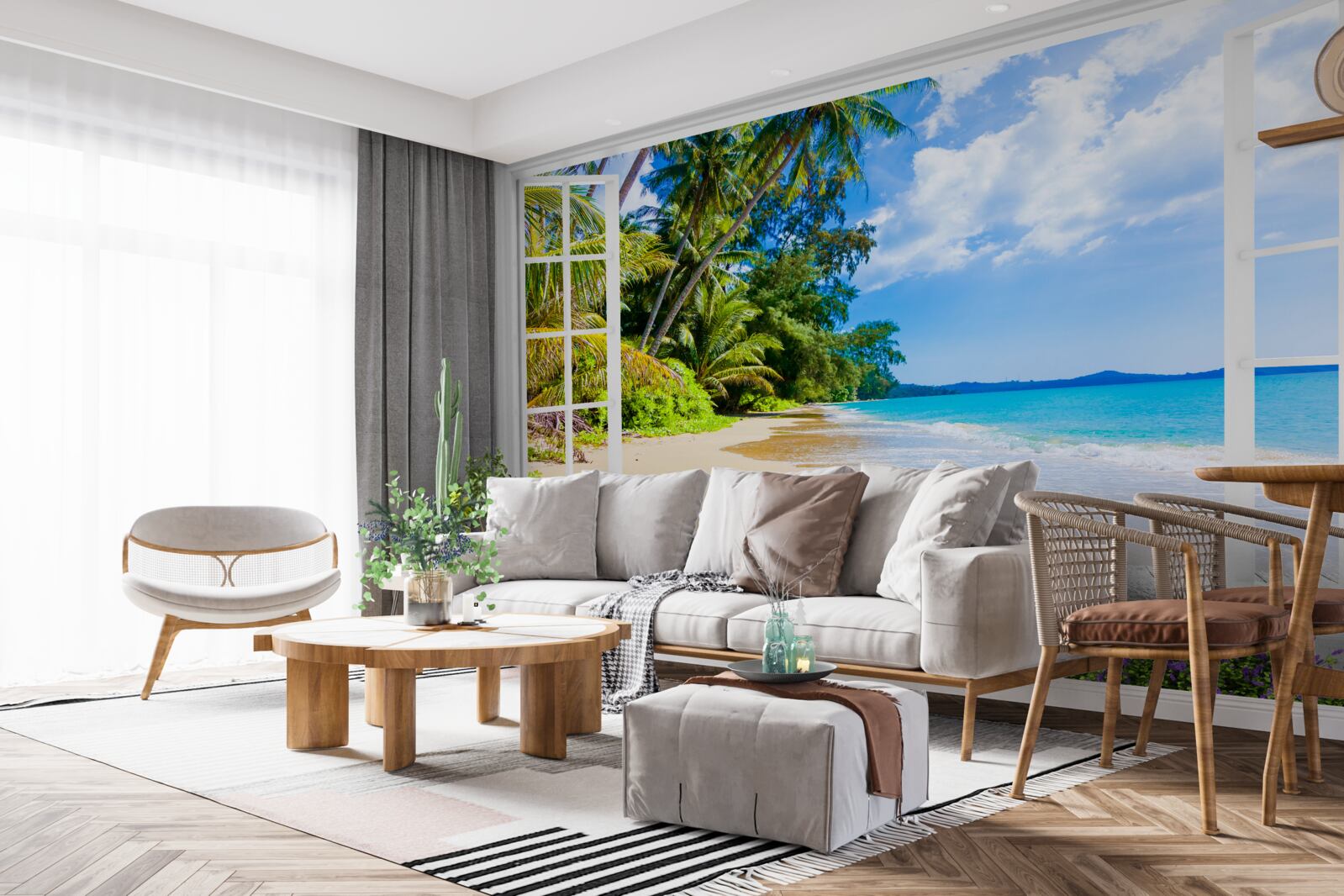 Papier peint une vue panoramique de la plage depuis la fenêtre