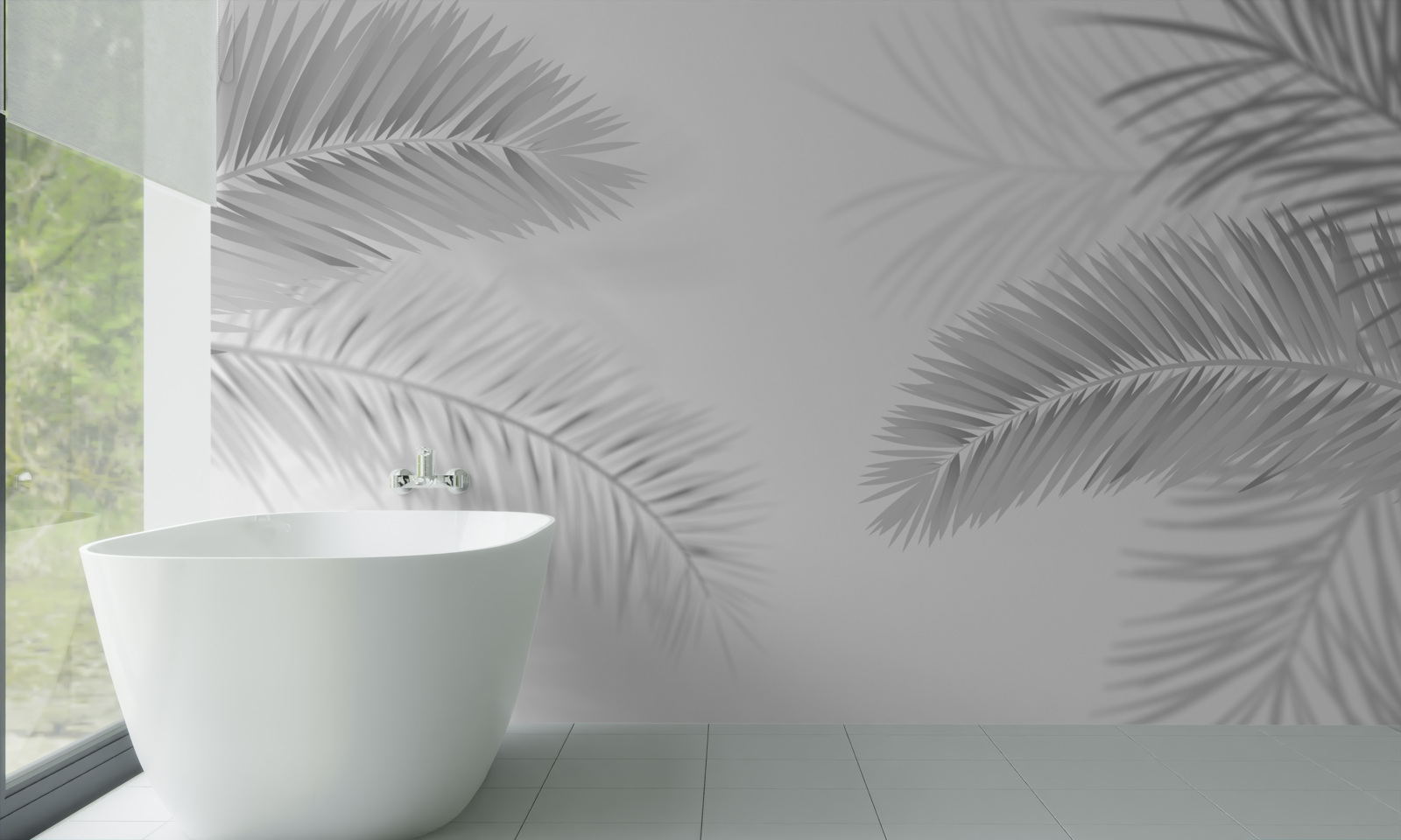 Papier peint feuilles de fougère en noir et blanc