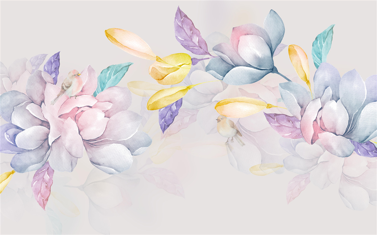 Papier peint branche avec des fleurs rouge vif