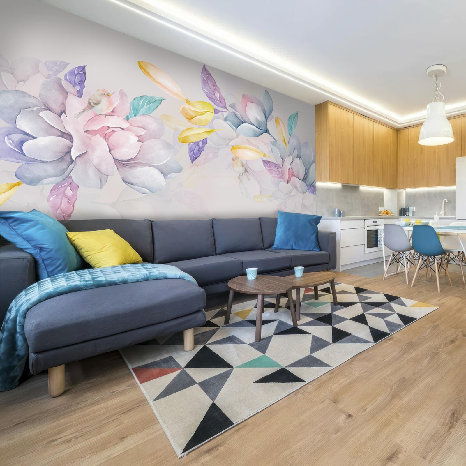 Papier peint branche avec des fleurs rouge vif