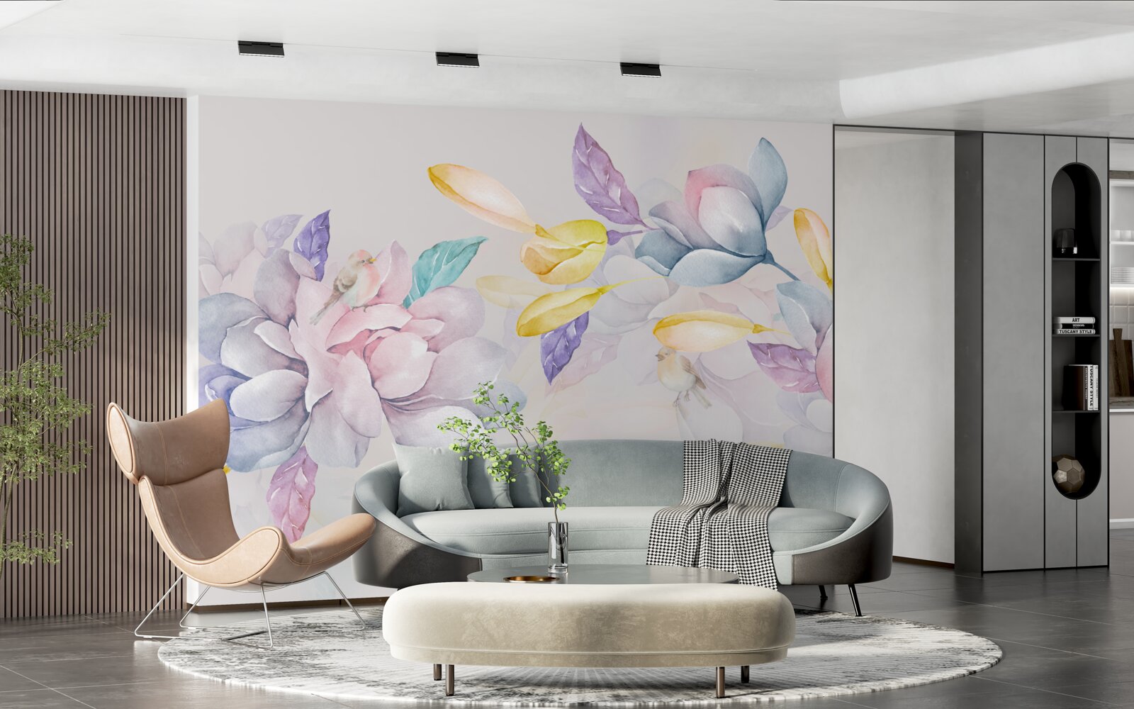 Papier peint branche avec des fleurs rouge vif