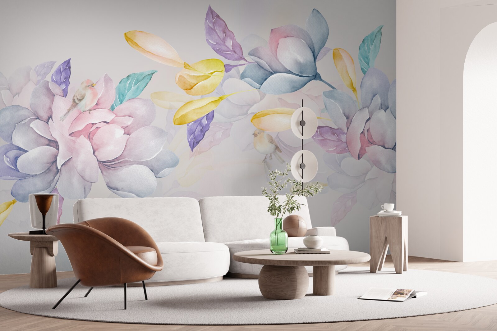 Papier peint branche avec des fleurs rouge vif