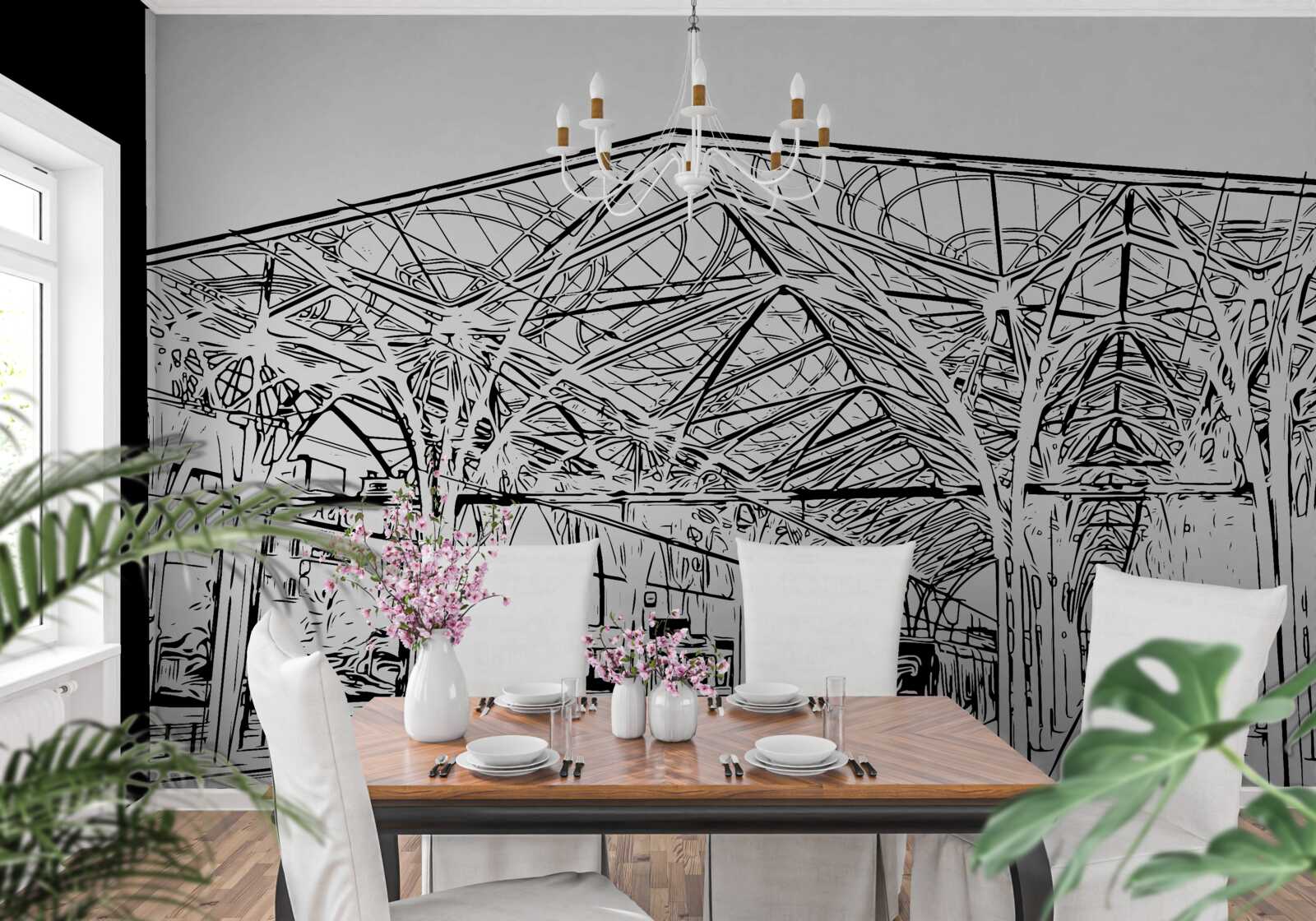 Papier peint gare et trains montrés sur la photo