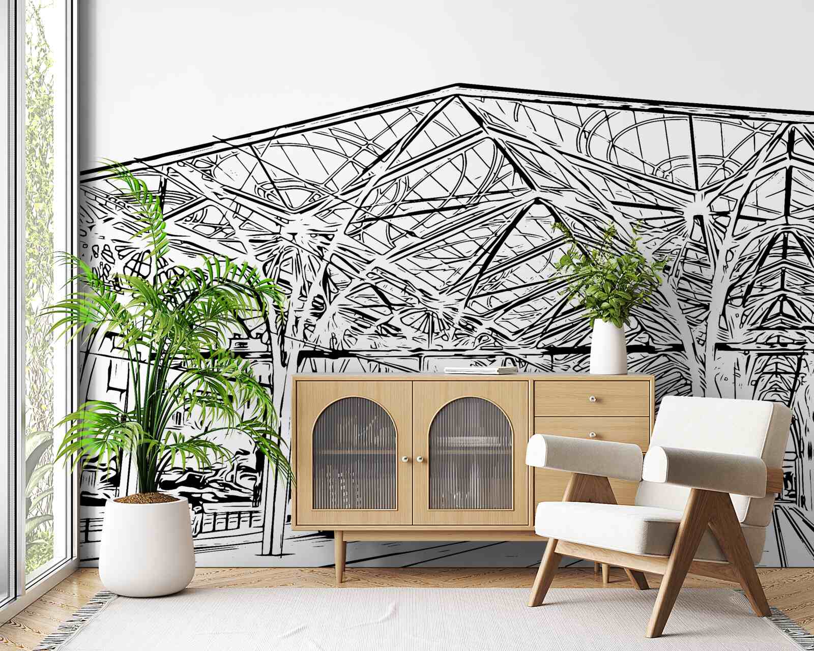 Papier peint gare et trains montrés sur la photo