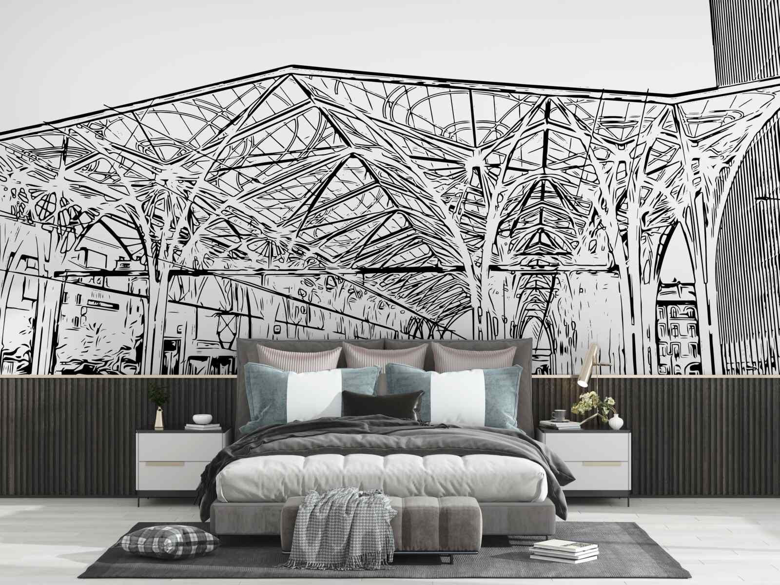 Papier peint gare et trains montrés sur la photo