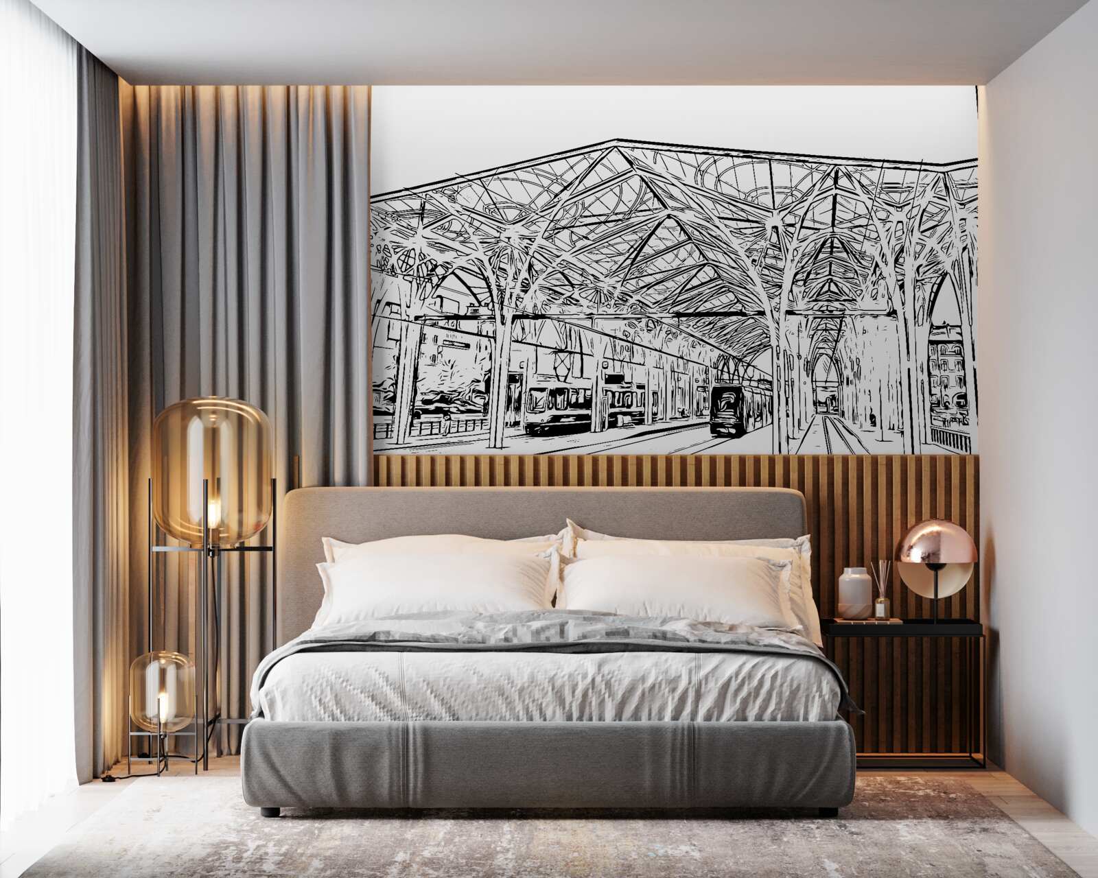 Papier peint gare et trains montrés sur la photo