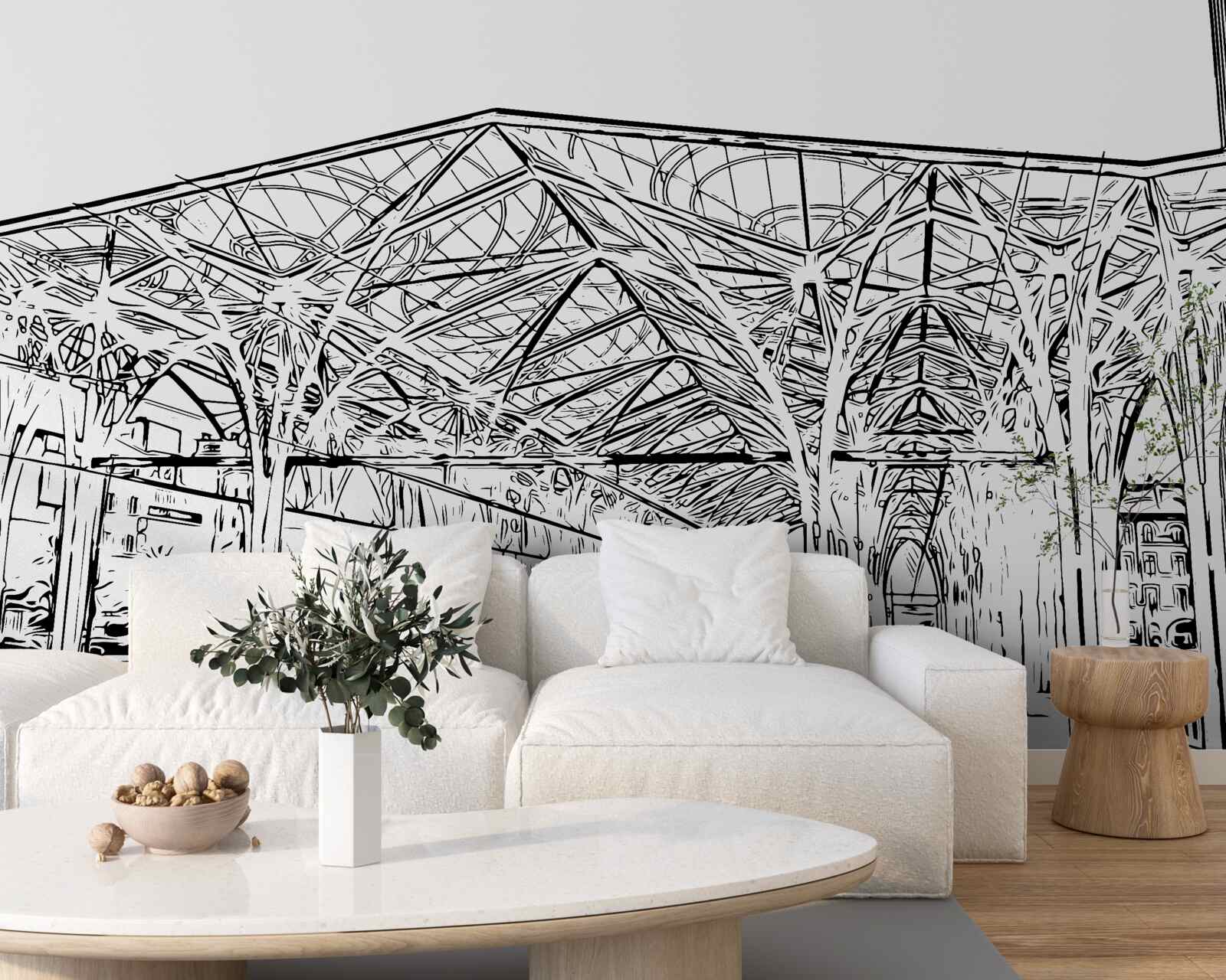 Papier peint gare et trains montrés sur la photo