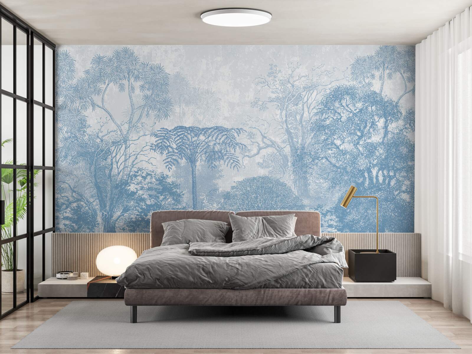 Papier peint image en noir et blanc d'un paysage forestier