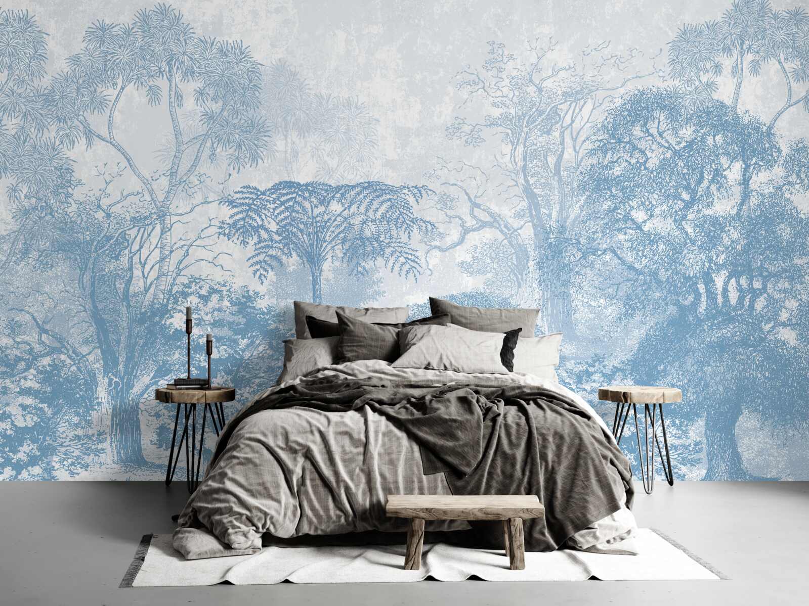 Papier peint image en noir et blanc d'un paysage forestier