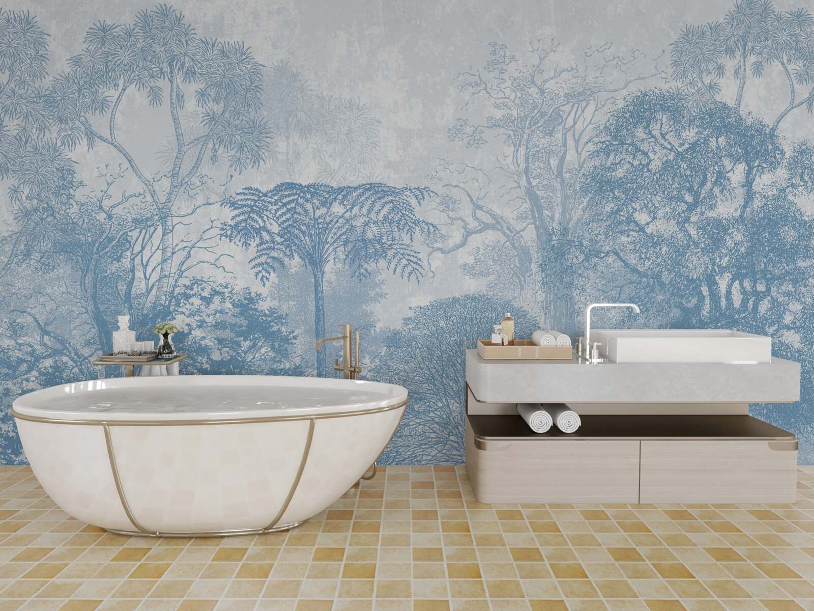 Papier peint image en noir et blanc d'un paysage forestier