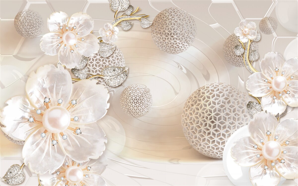 Papier peint boules flottantes lumineuses et couronnes botaniques légères