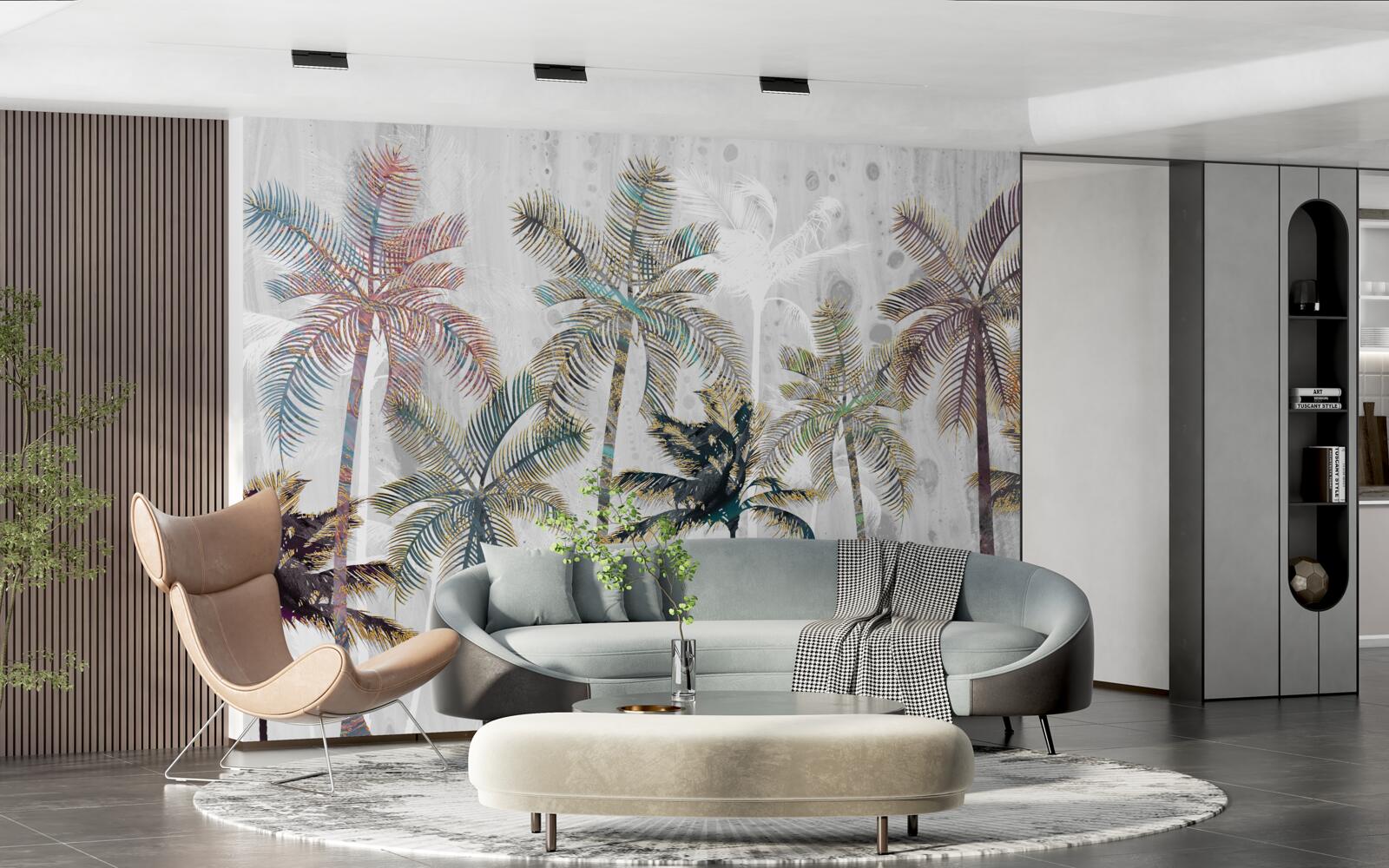 Papier peint pluie torrentielle parmi les palmiers