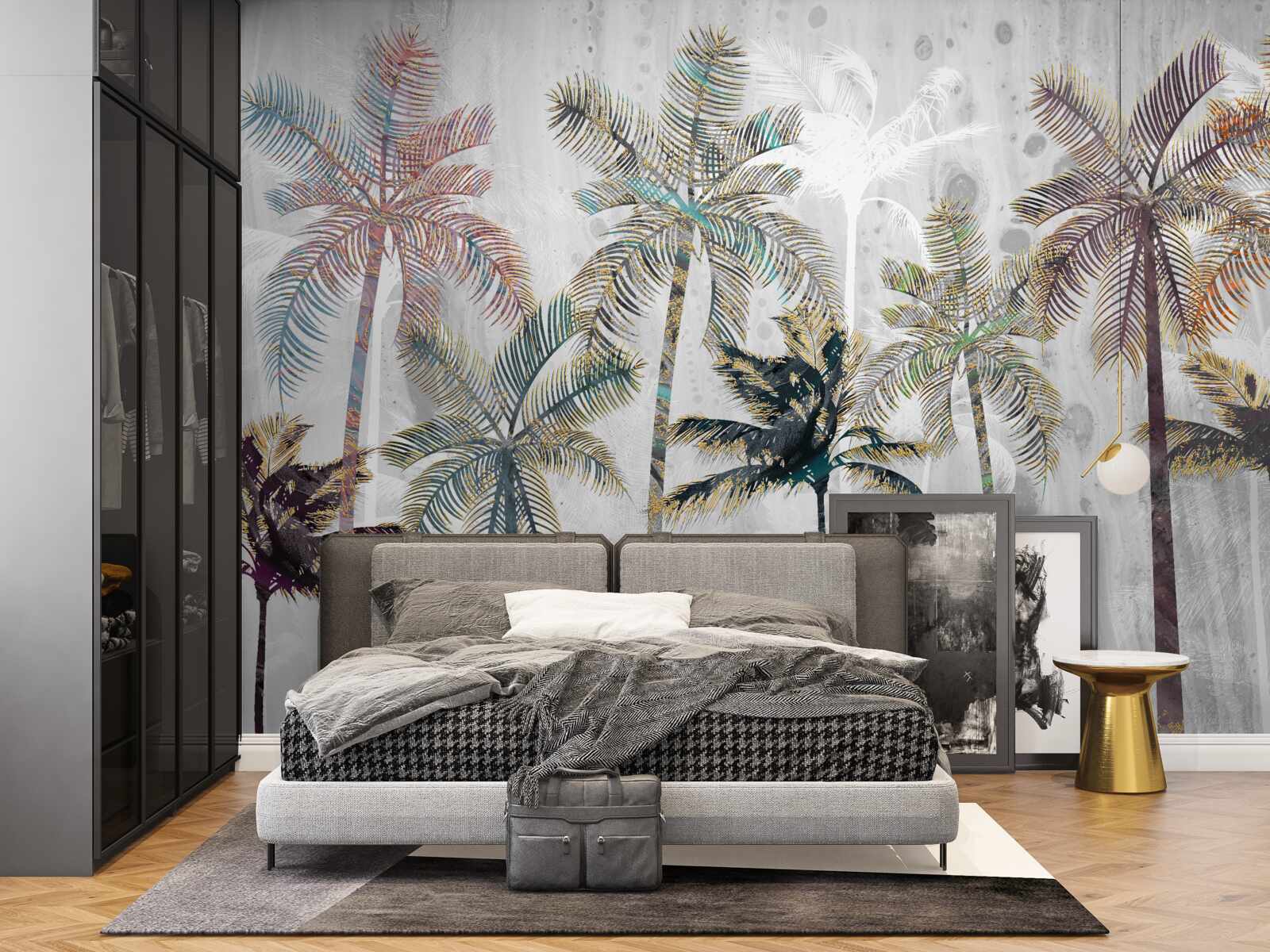 Papier peint pluie torrentielle parmi les palmiers