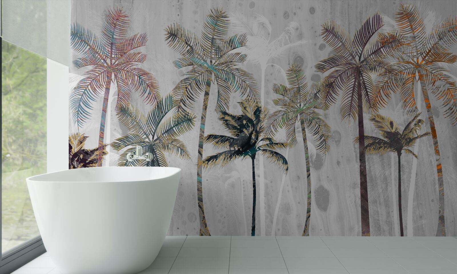 Papier peint pluie torrentielle parmi les palmiers