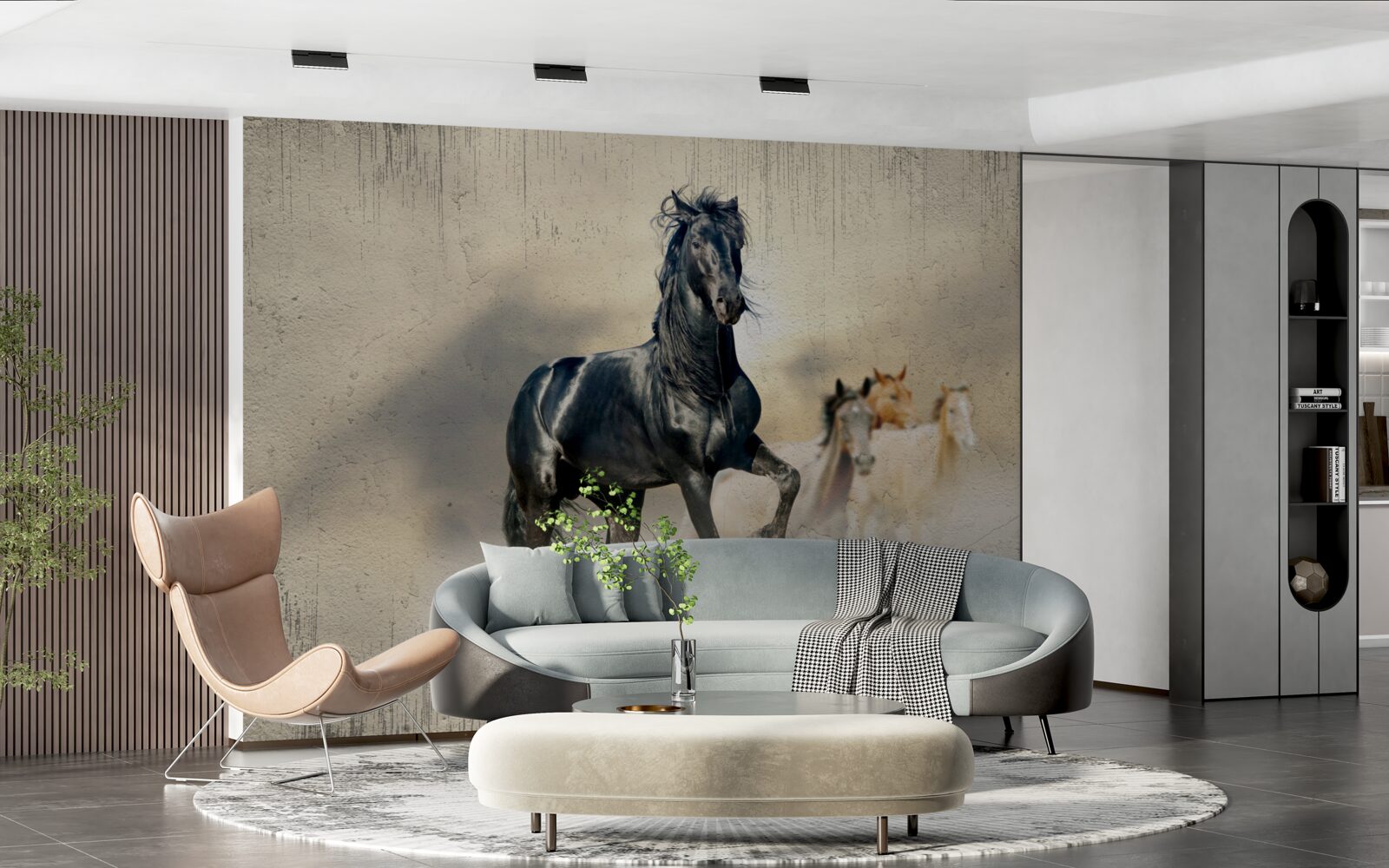 Papier peint un troupeau de chevaux paît dans une vaste prairie