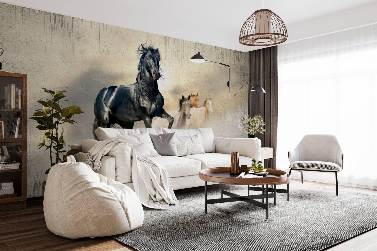 Papier peint un troupeau de chevaux paît dans une vaste prairie