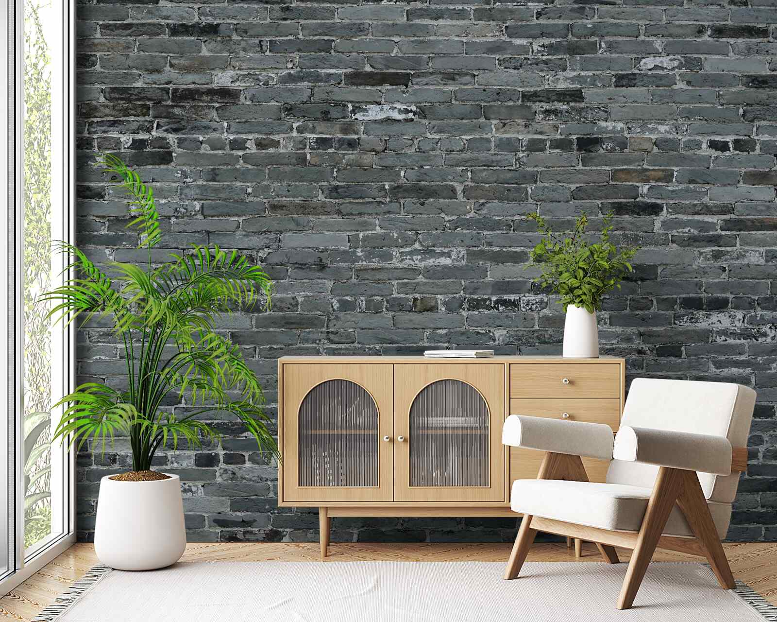 Papier peint brique grise mate