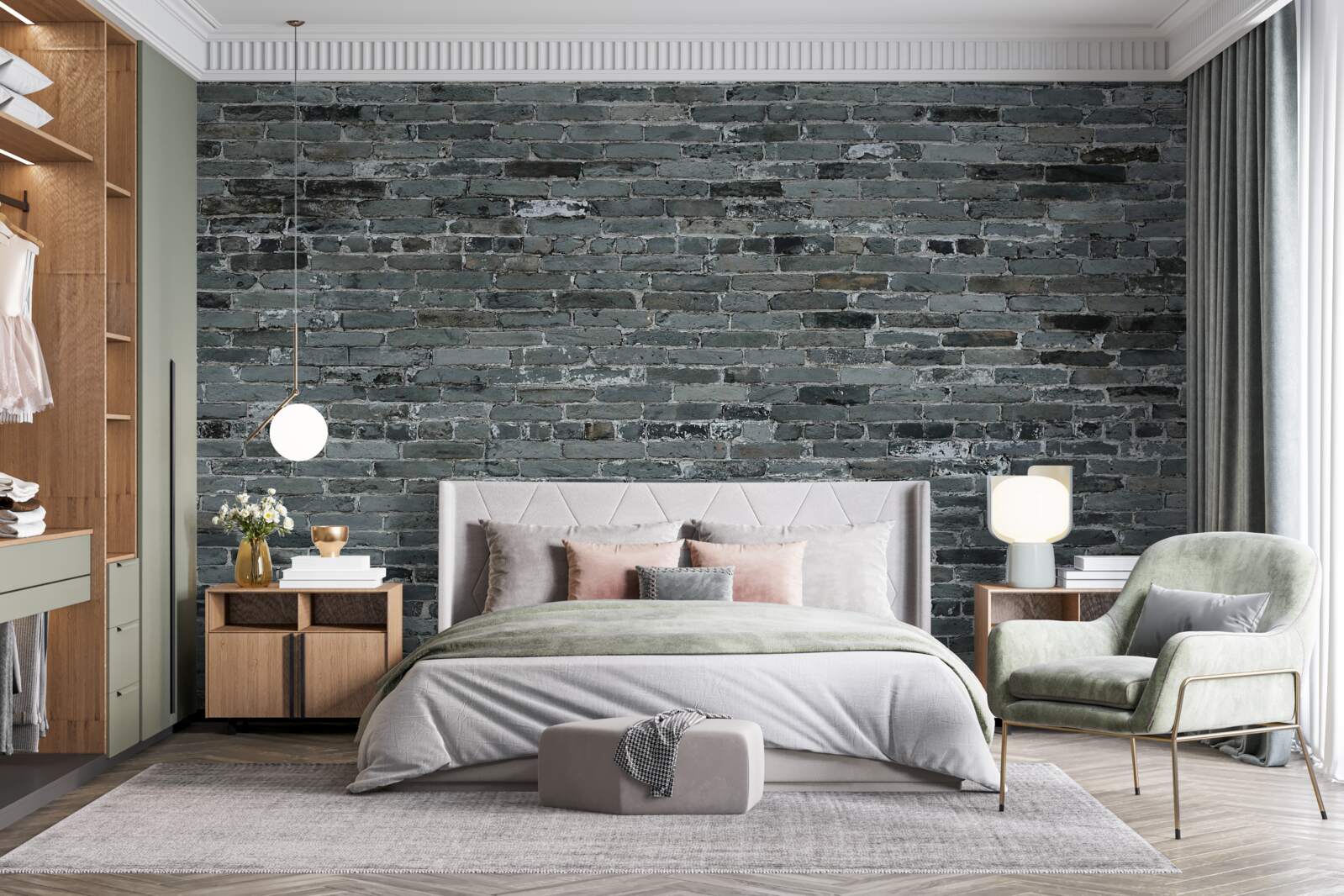 Papier peint brique grise mate