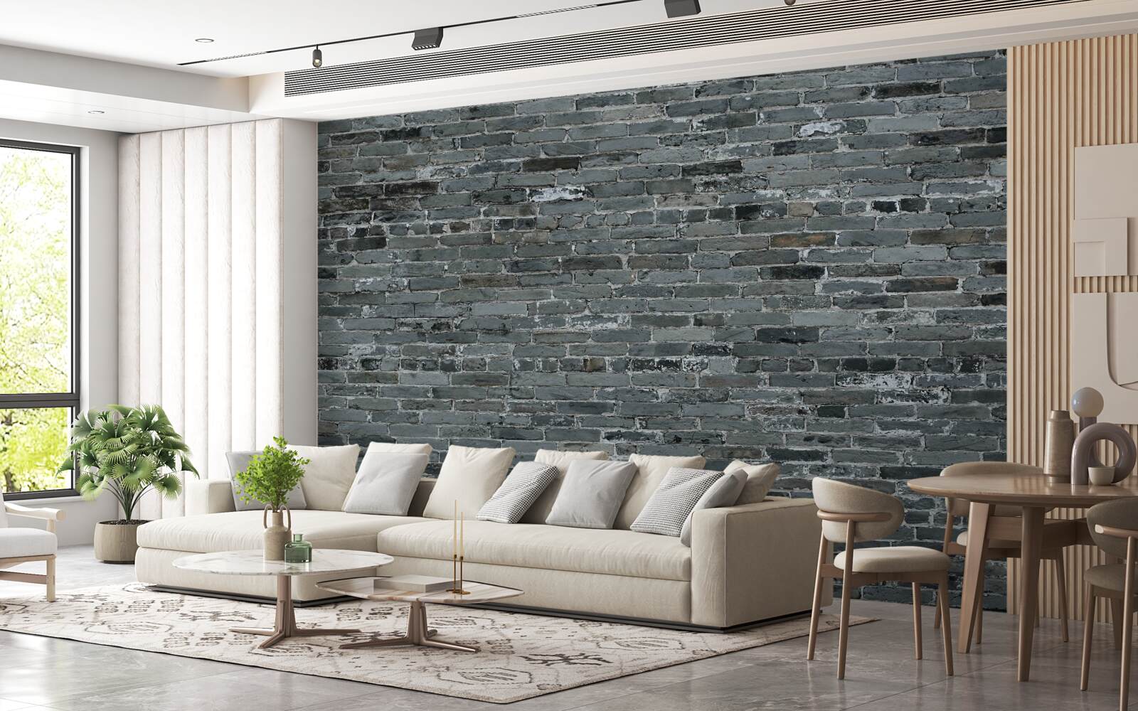 Papier peint brique grise mate