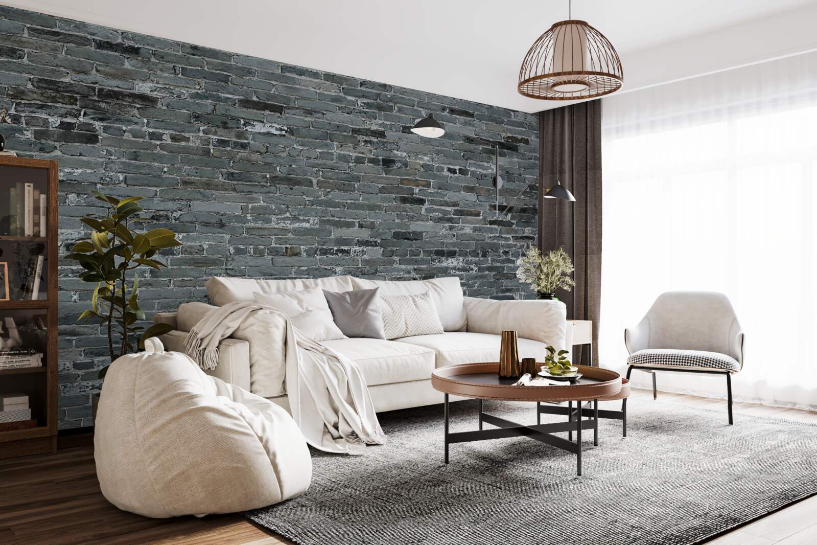 Papier peint brique grise mate