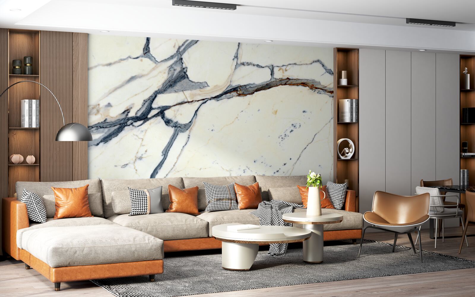 Papier peint marbre clair avec infusions noires