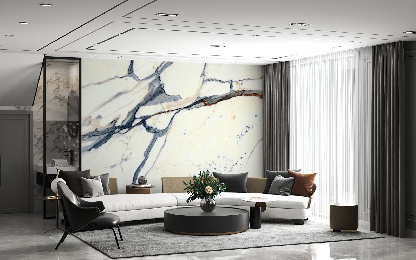 Papier peint marbre clair avec infusions noires