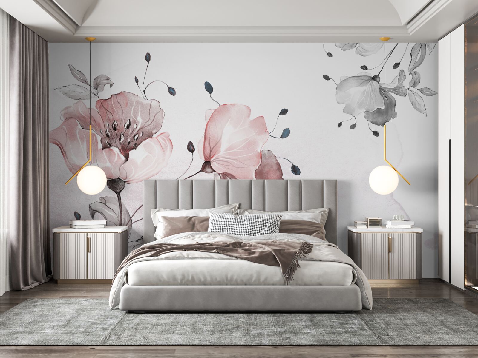 Papier peint des fleurs délicates et gracieuses se balançant dans le vent