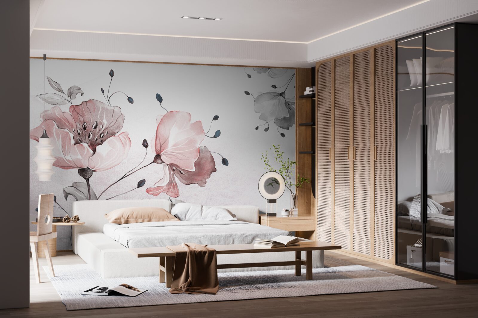 Papier peint des fleurs délicates et gracieuses se balançant dans le vent