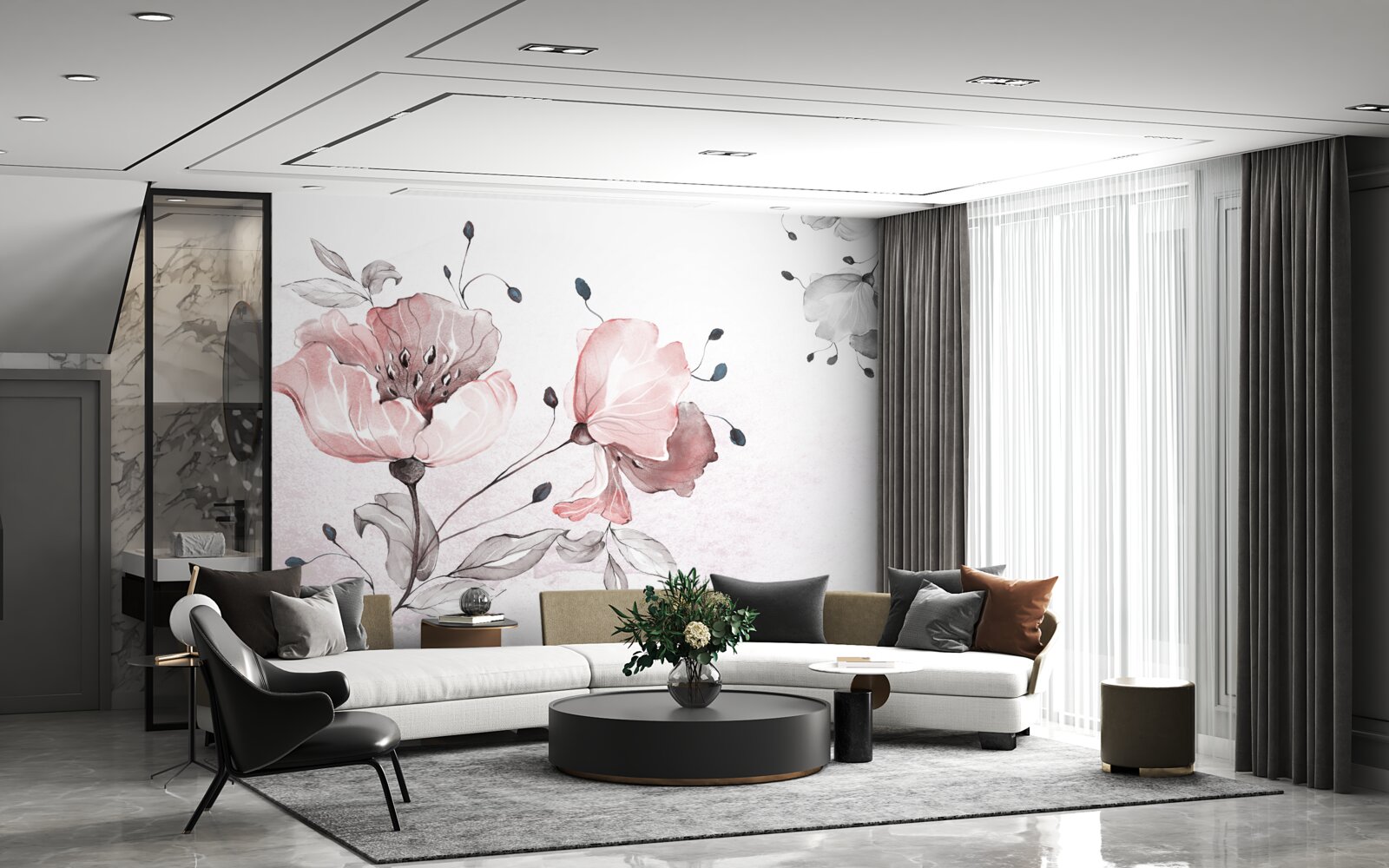 Papier peint des fleurs délicates et gracieuses se balançant dans le vent