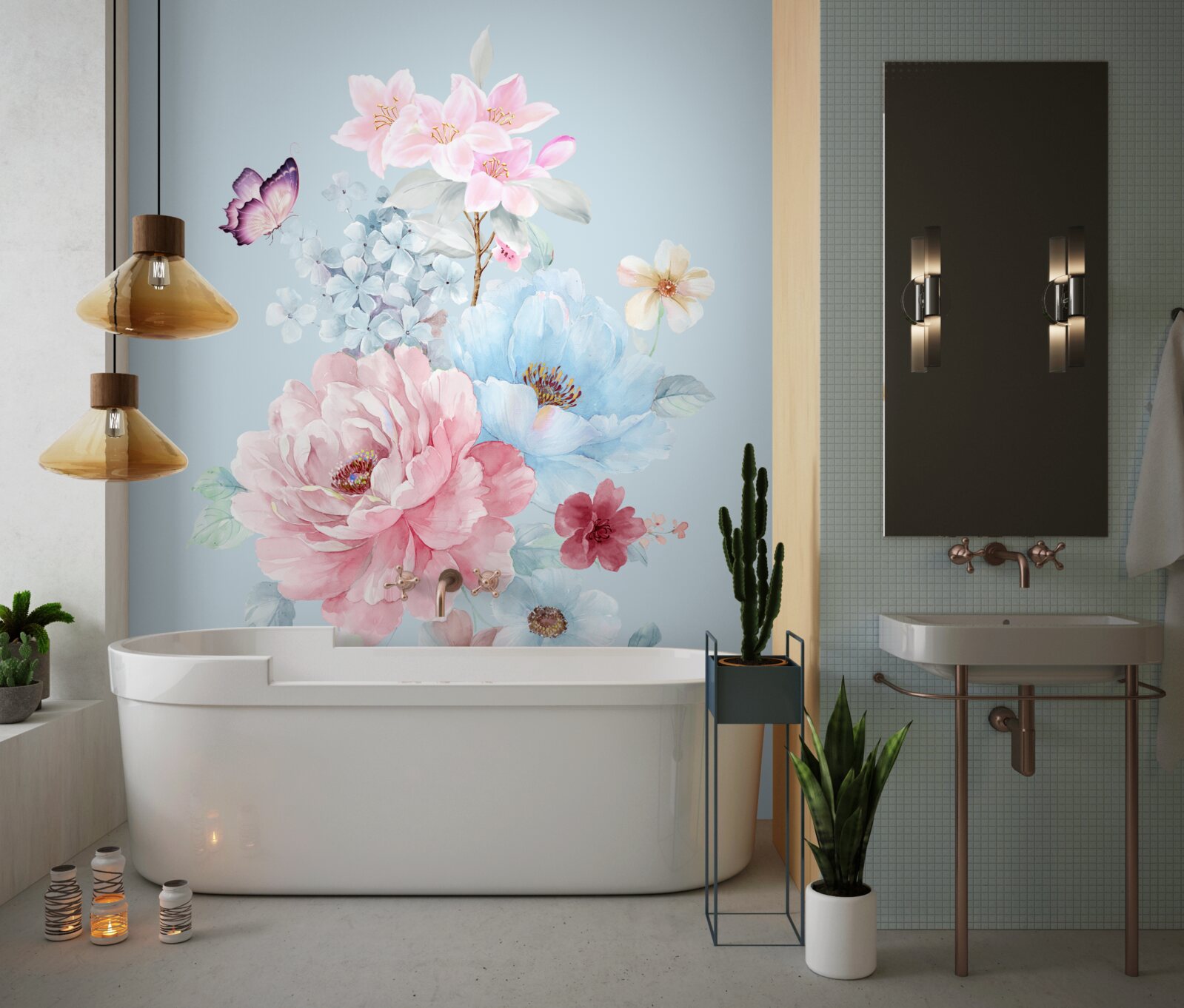 Papier peint charmante guirlande de fleurs d'été