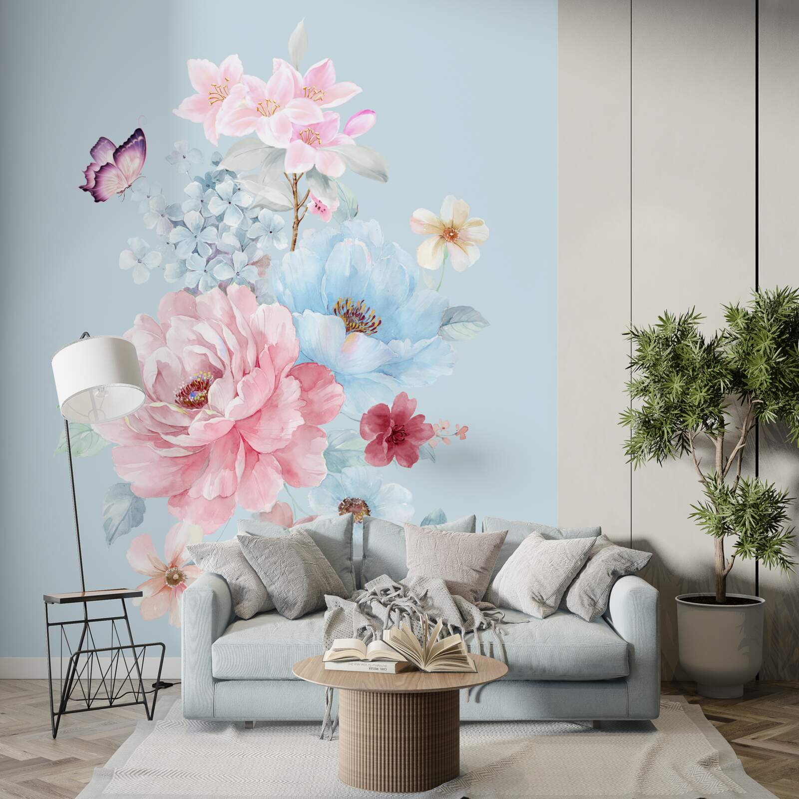 Papier peint charmante guirlande de fleurs d'été