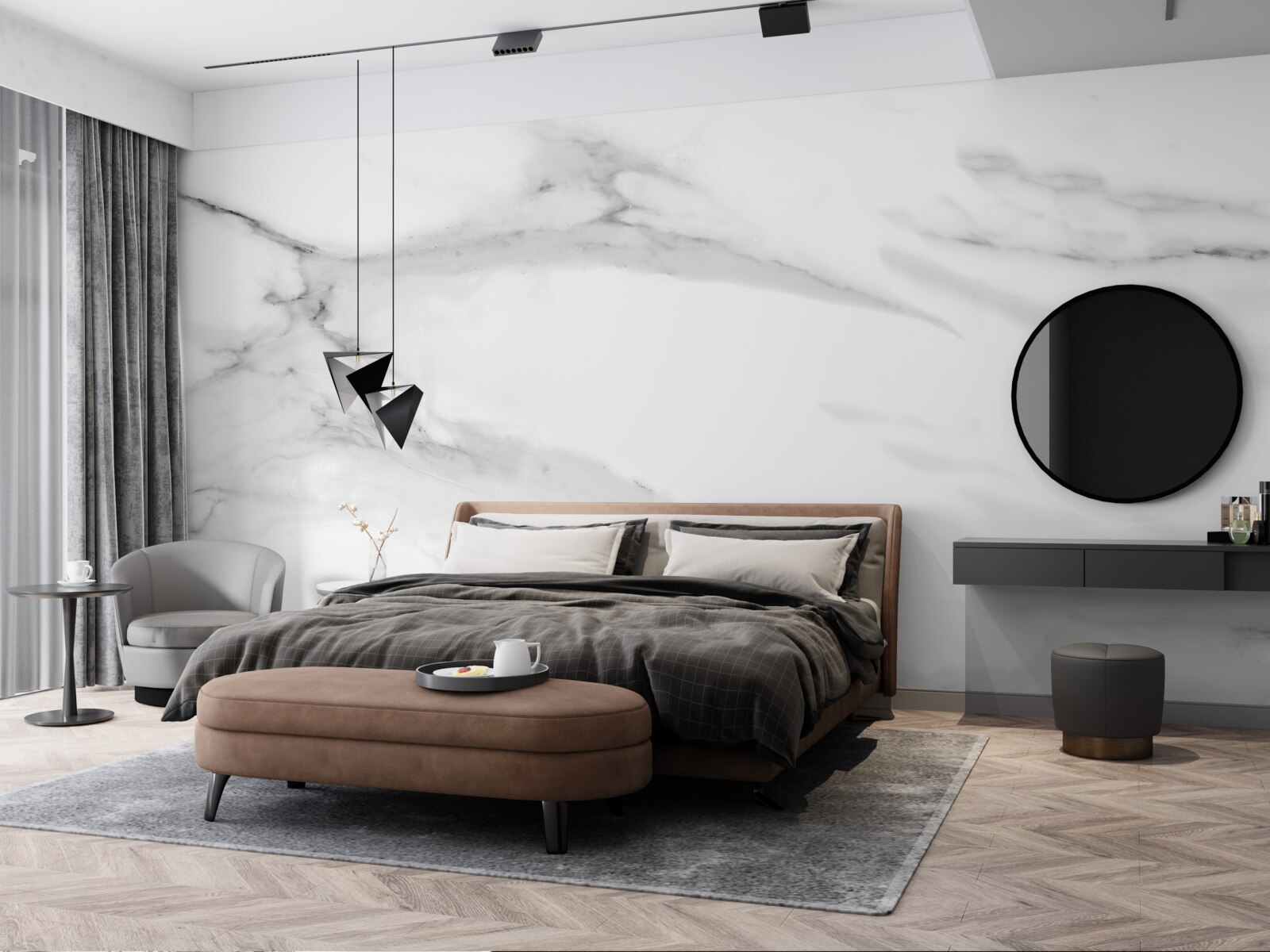 Papier peint couple gris-blanc