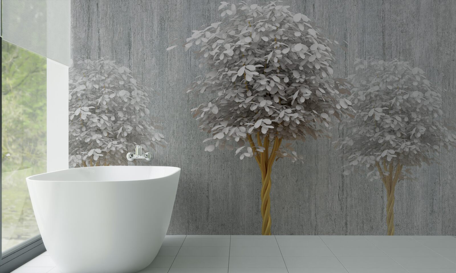 Papier peint des arbres à fleurs d'une blancheur de neige