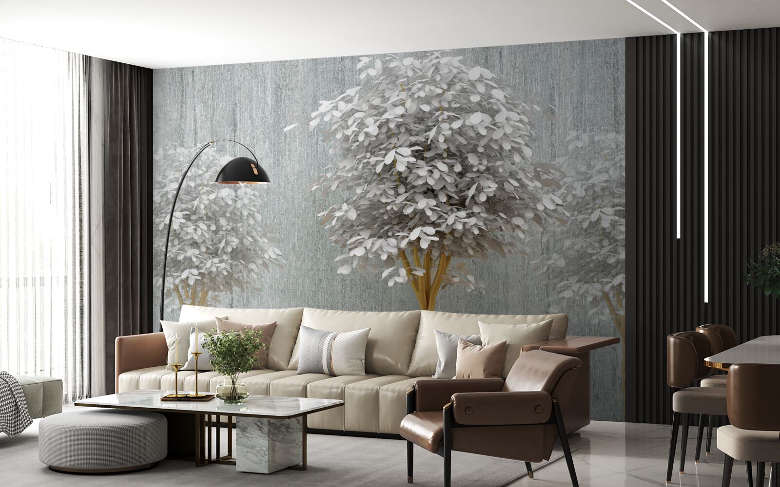 Papier peint des arbres à fleurs d'une blancheur de neige