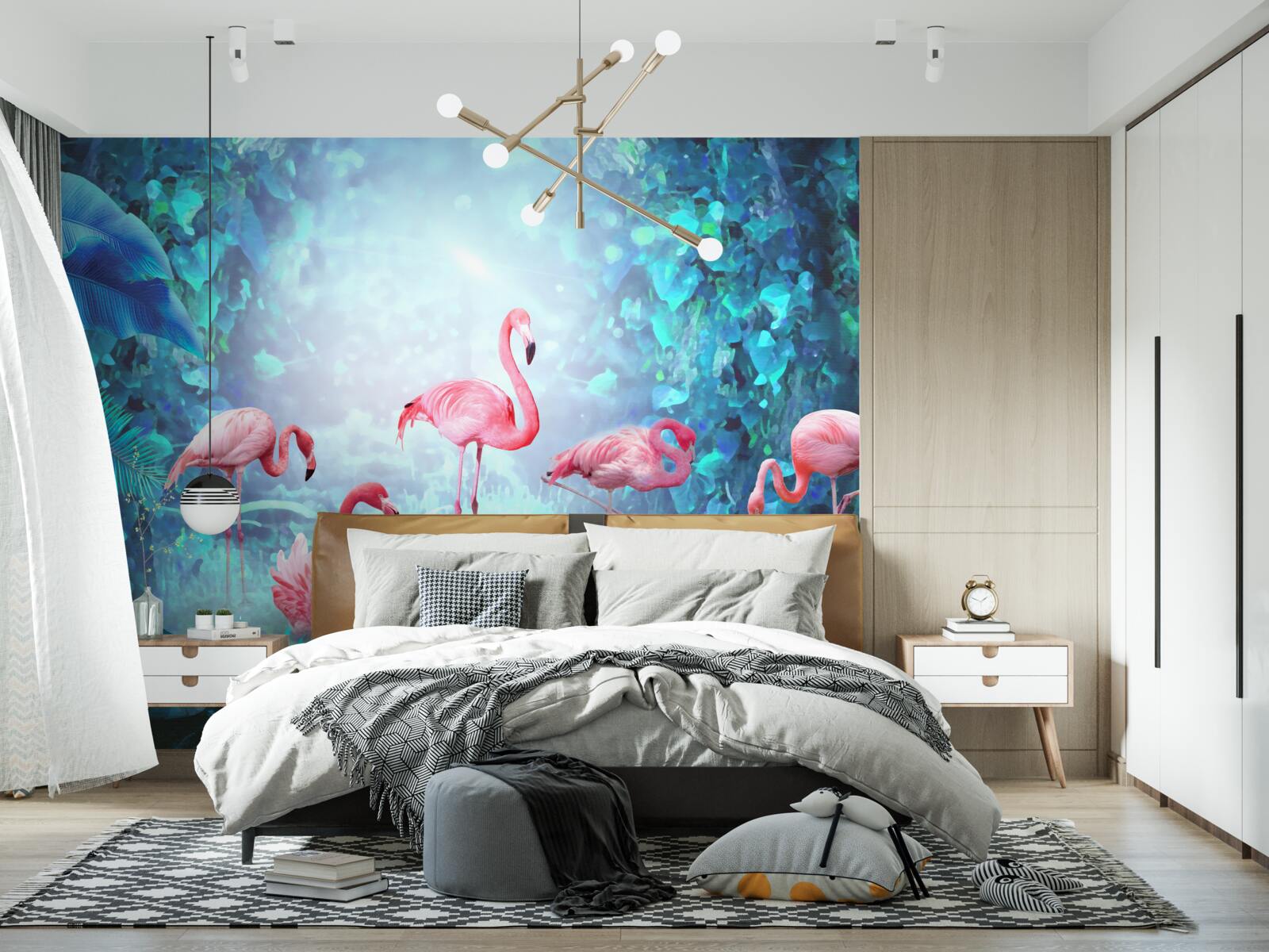 Papier peint flamants roses dans les eaux nocturnes