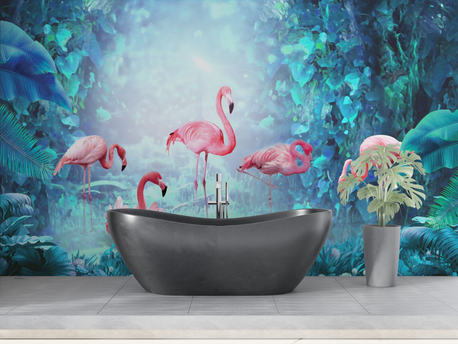 Papier peint flamants roses dans les eaux nocturnes