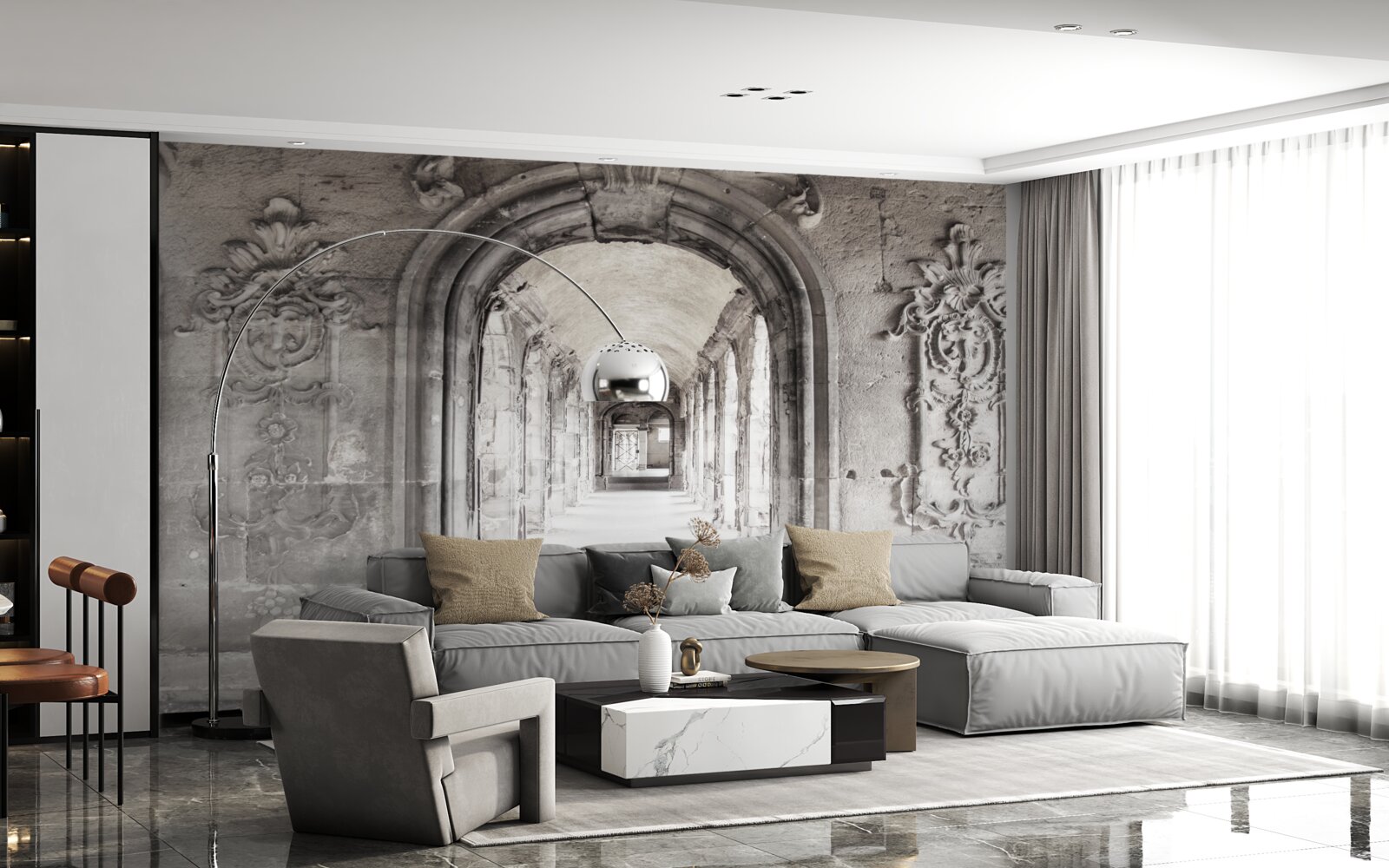 Papier peint des formations de pierre lisses et arquées à l'infini