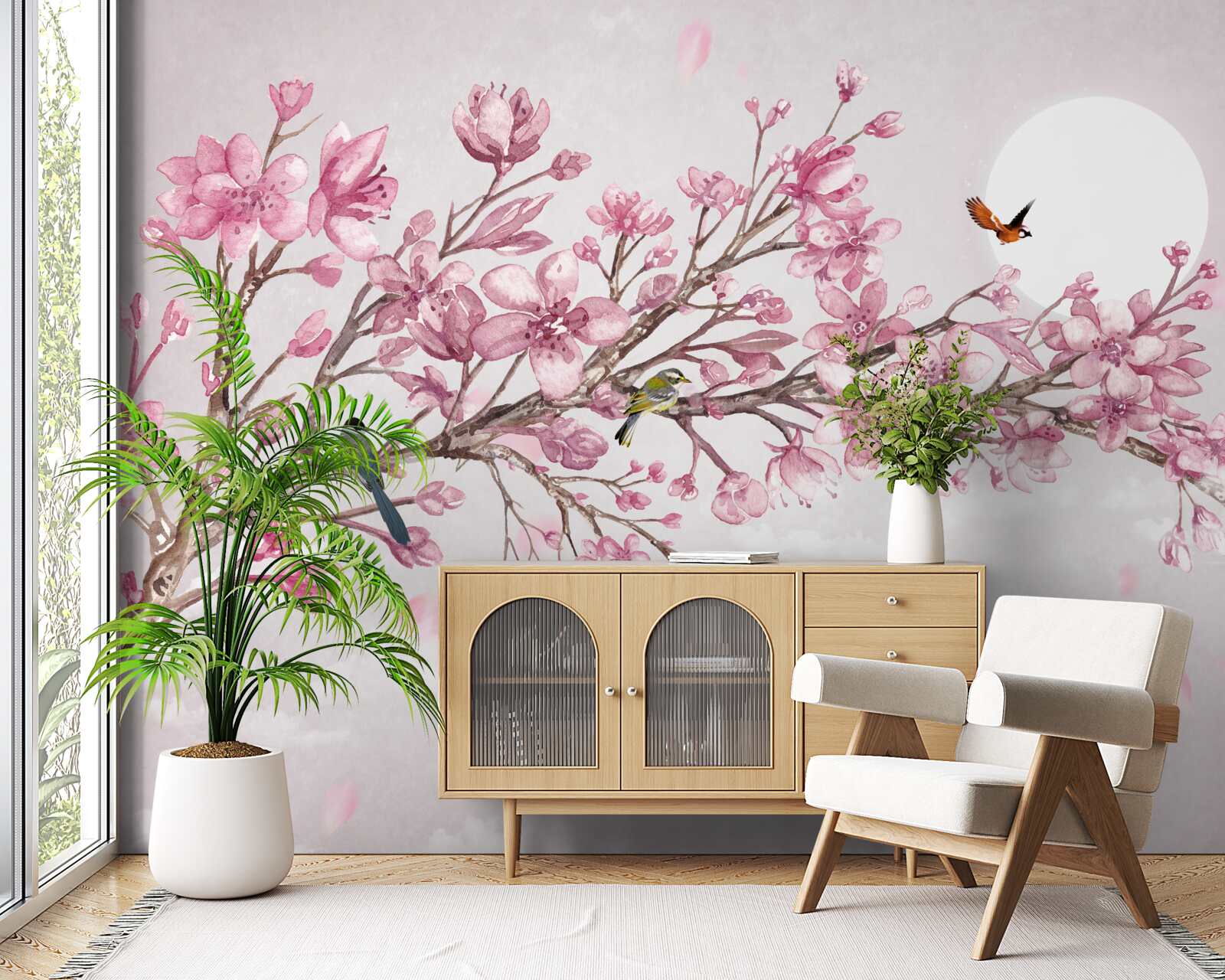 Papier peint magnolia rose à couper le souffle, rayonnant lors d'une journée ensoleillée