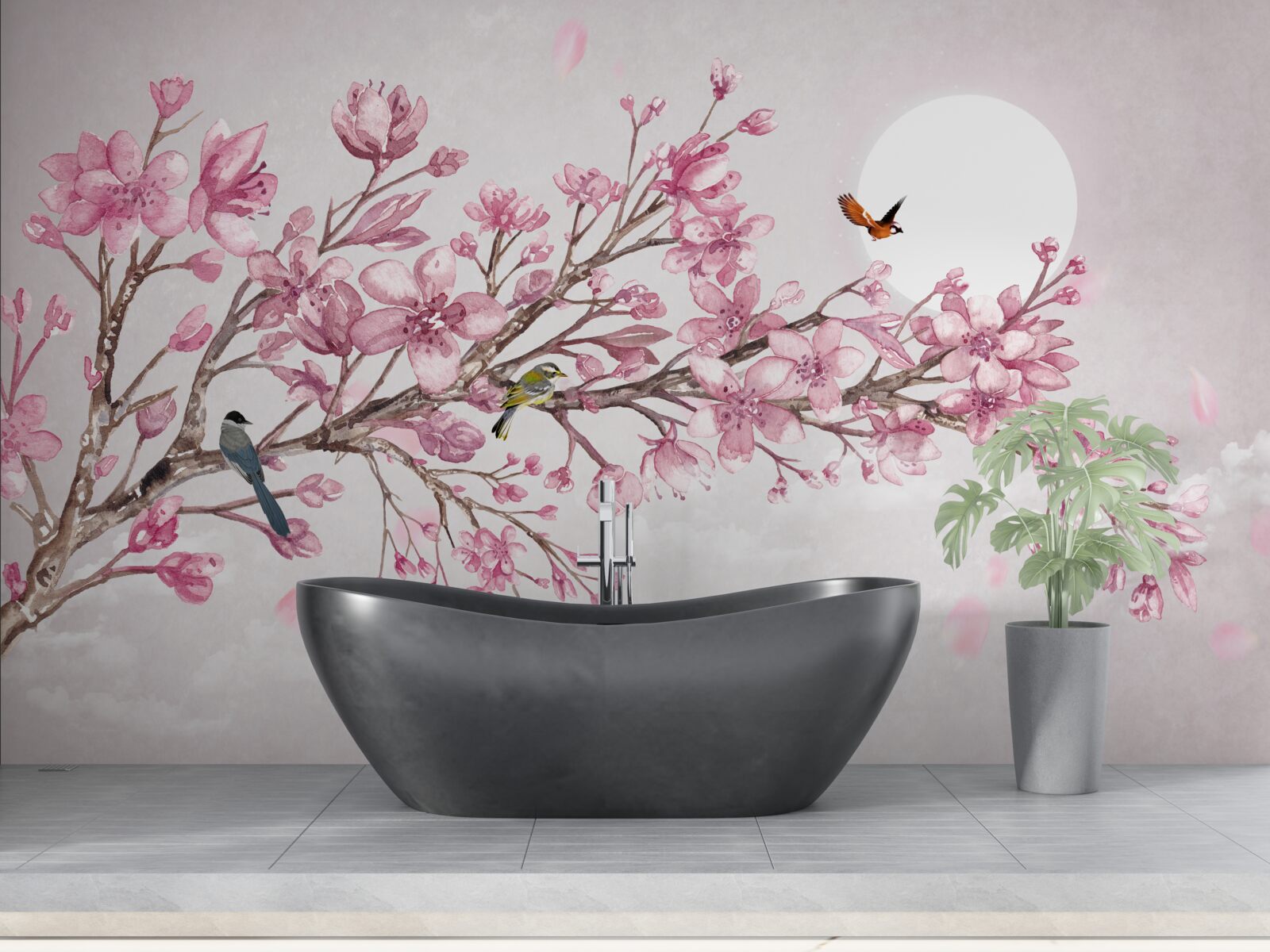 Papier peint magnolia rose à couper le souffle, rayonnant lors d'une journée ensoleillée