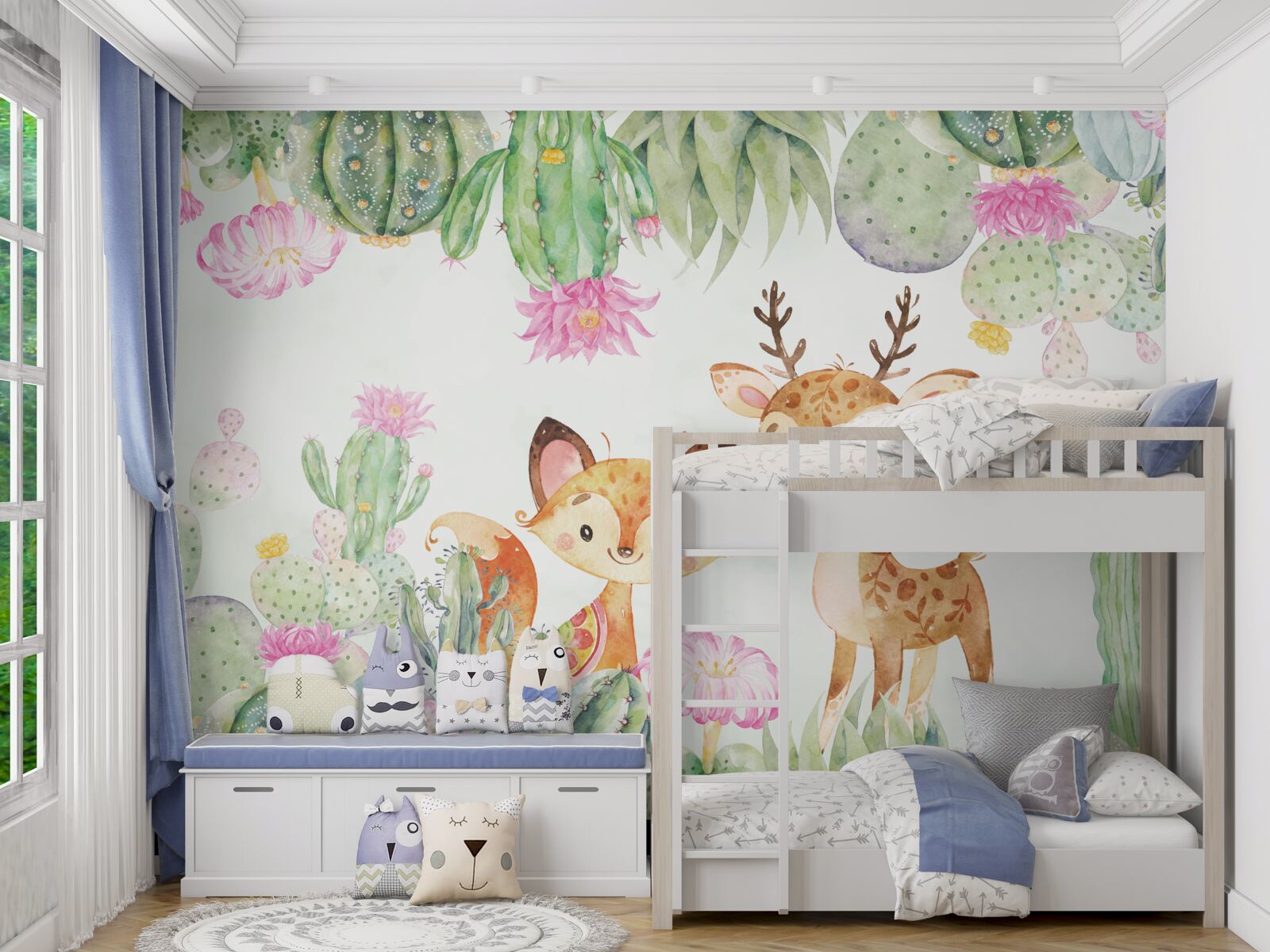 Papier peint petit renard et jeune cerf