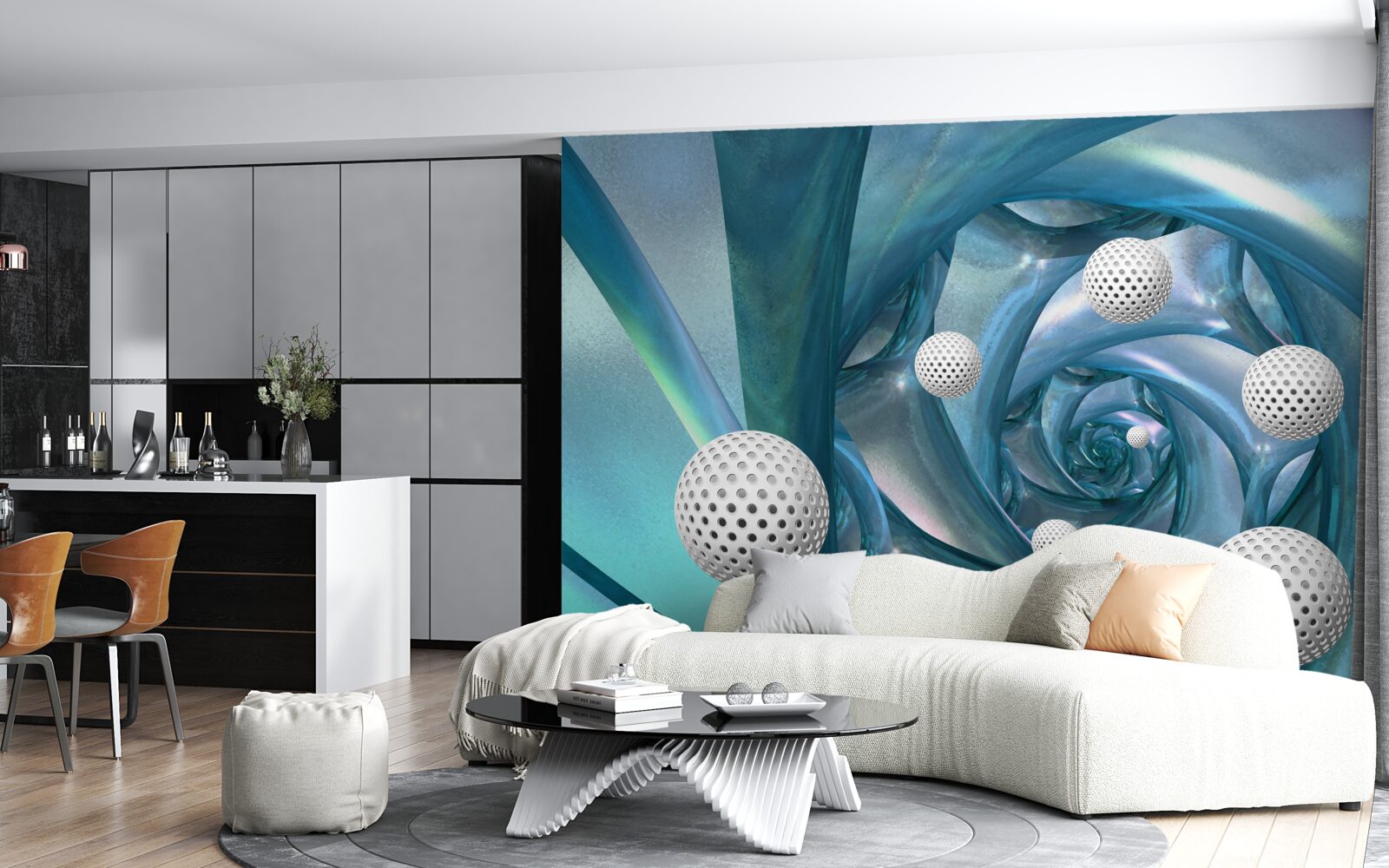 Papier peint en l'absence de gravité, les boules sont blanches