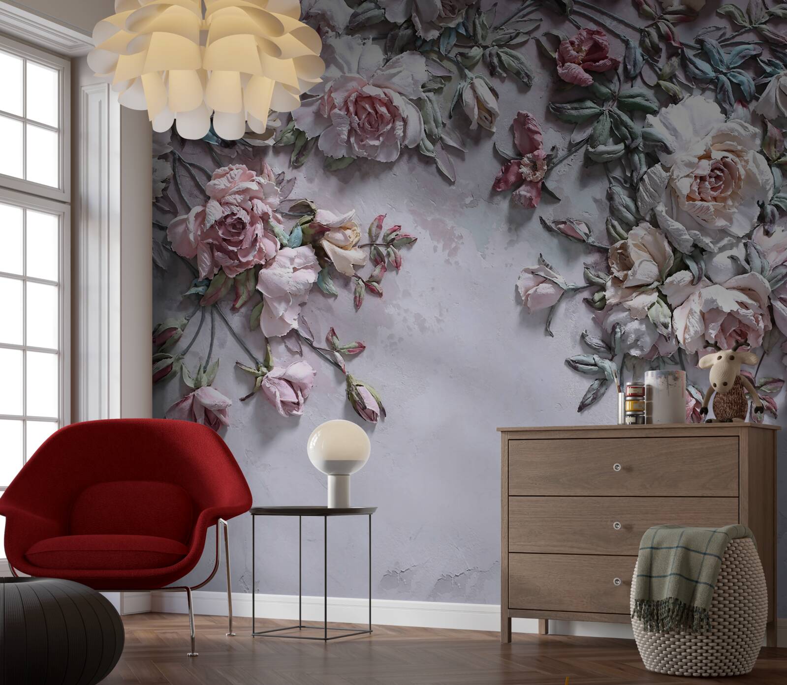 Papier peint les fleurs se déploient dans l'aube brumeuse