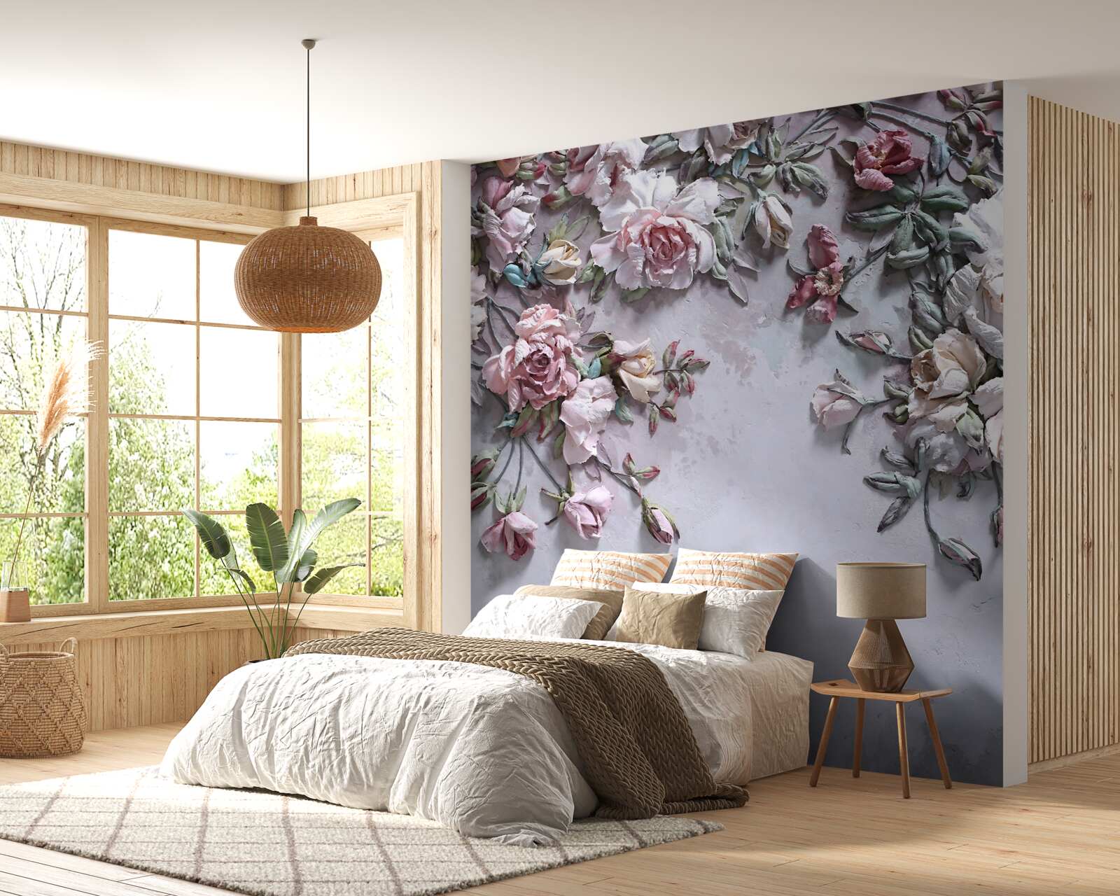 Papier peint les fleurs se déploient dans l'aube brumeuse