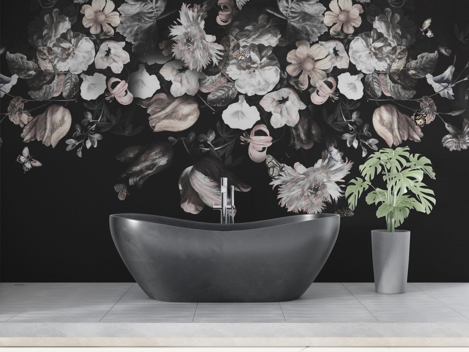 Papier peint boutons de fleurs blanches sur fond sombre